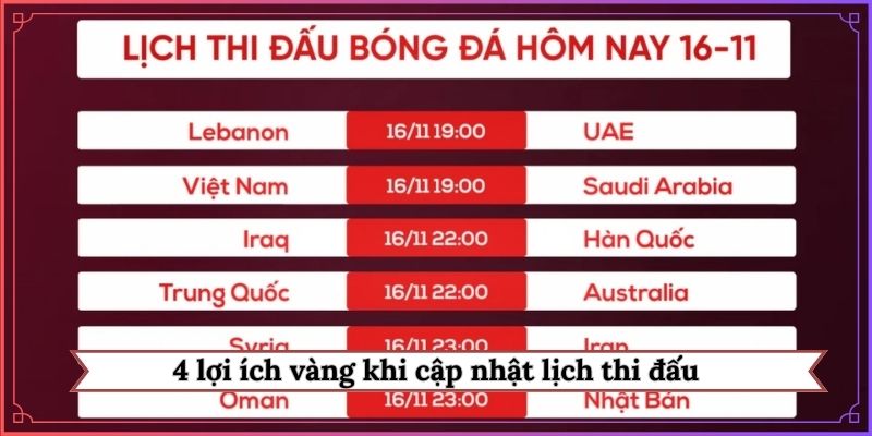 4 lợi ích vàng khi cập nhật lịch thi đấu